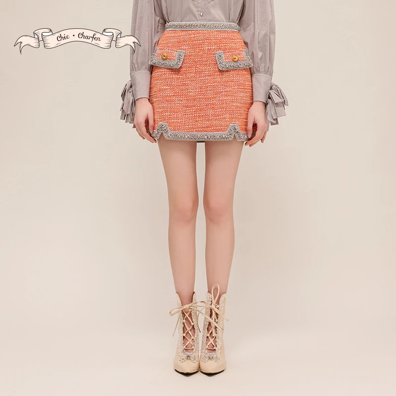 朝峰时尚复古经典小香风A字高腰半身裙CFD5D217-2069E