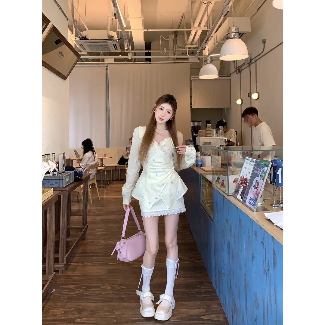 设计感长袖上衣半裙套装初秋新款 QC77292、QY77291