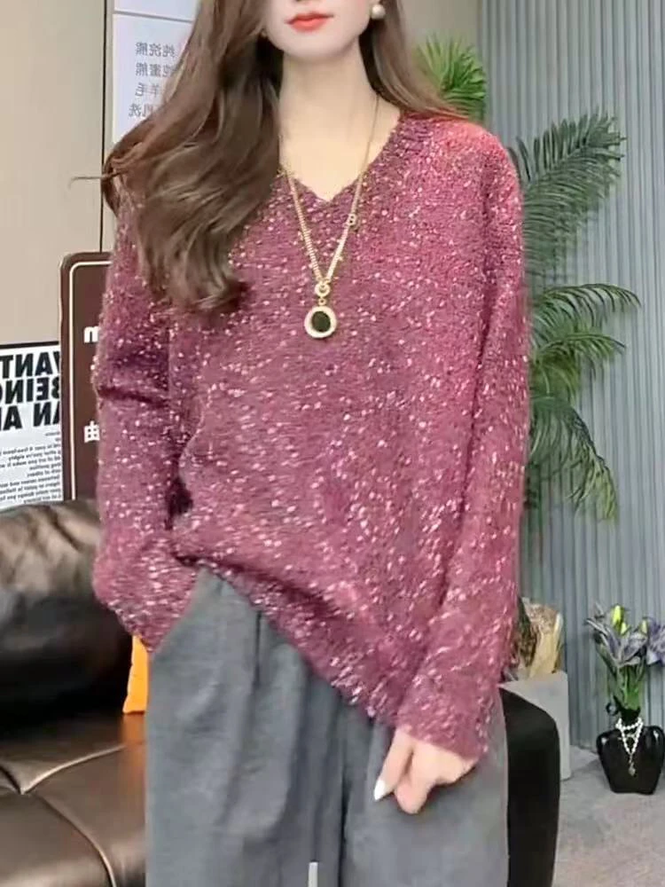 欧洲站别致重工设计感毛衣女秋冬新款时尚气质宽松显瘦大码针织衫