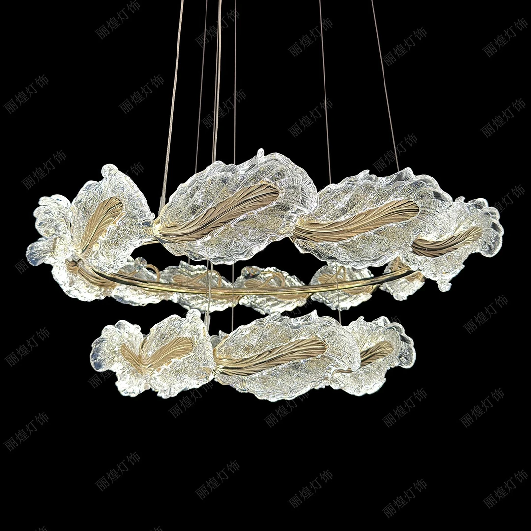 【丽煌灯饰】现代意式轻奢金丝叶水晶吊灯客厅卧室餐厅茶室吧台家用