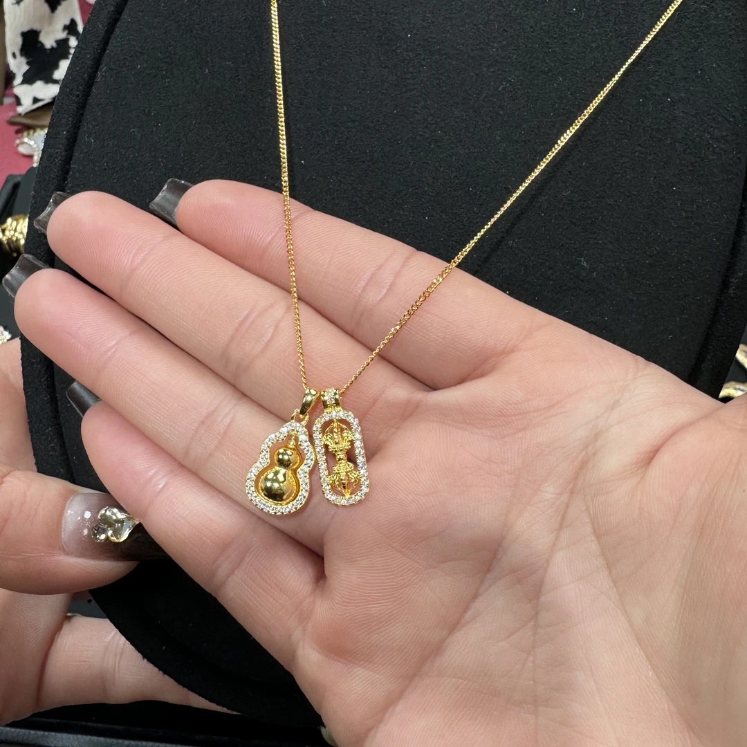 坠链均925银锆石 S925通体纯银镶钻金刚杵 葫芦项链韦雪同款