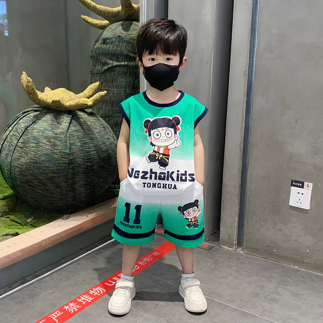哪吒儿童衣服2025新款男童夏季套装潮酷男孩夏装宝宝帅气运动背心