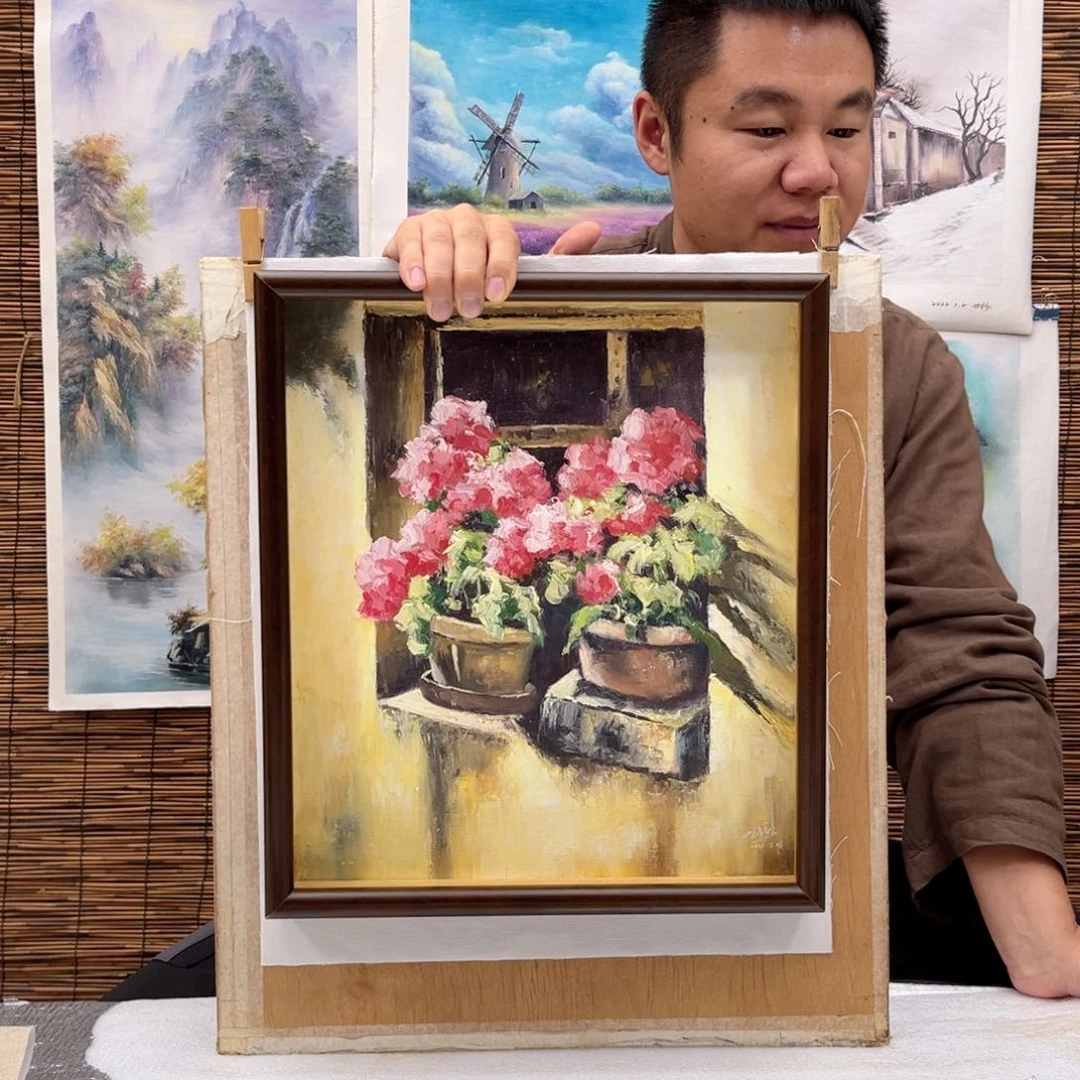 油画行路人小院绘画作品竞拍