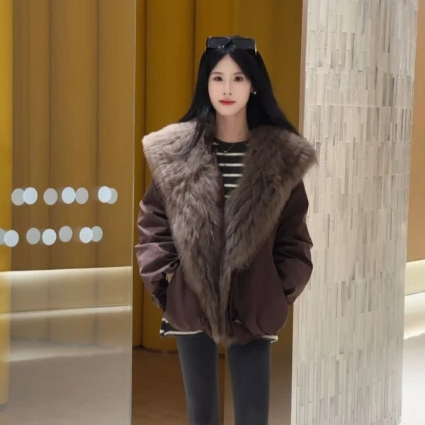 【狐狸毛领】2025年新款冬季超大狐狸毛领派克服鹅绒羽绒服