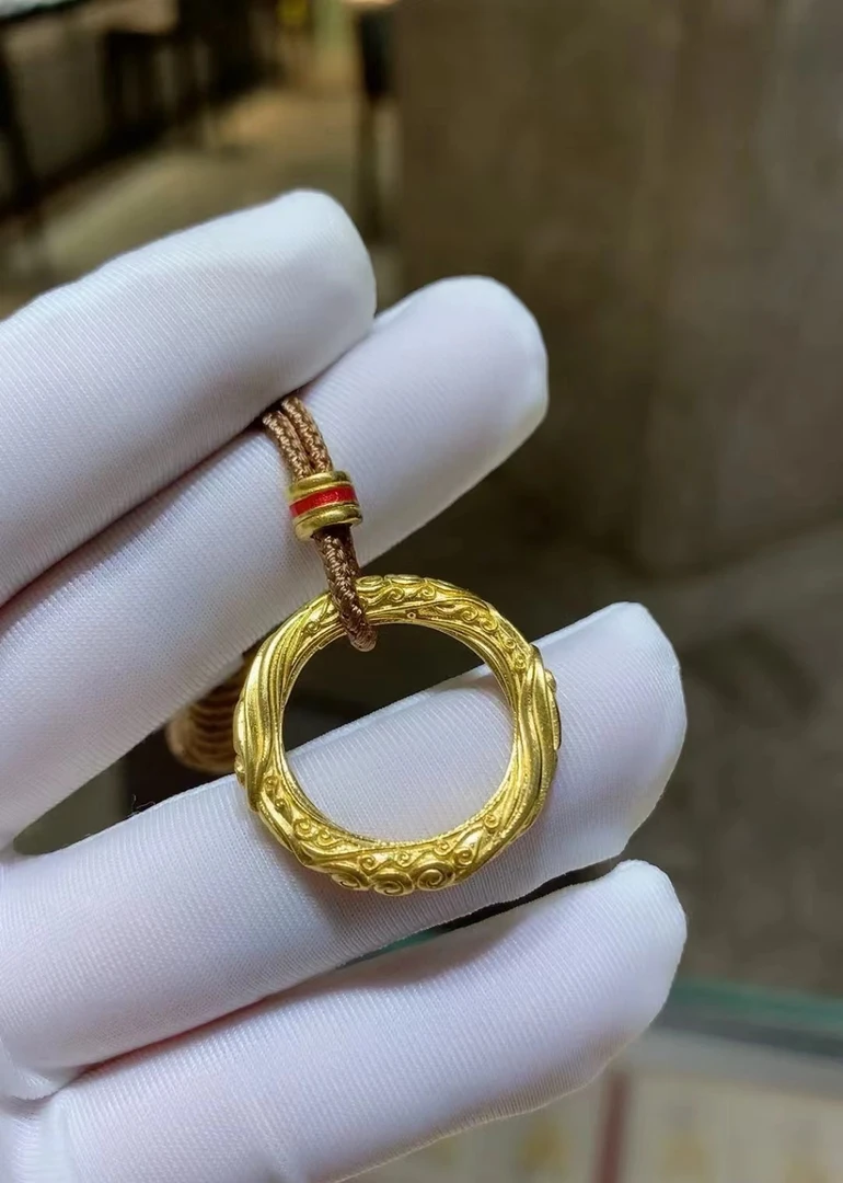 钨金项链  精致款时尚款国风立体雕花金色圈项链