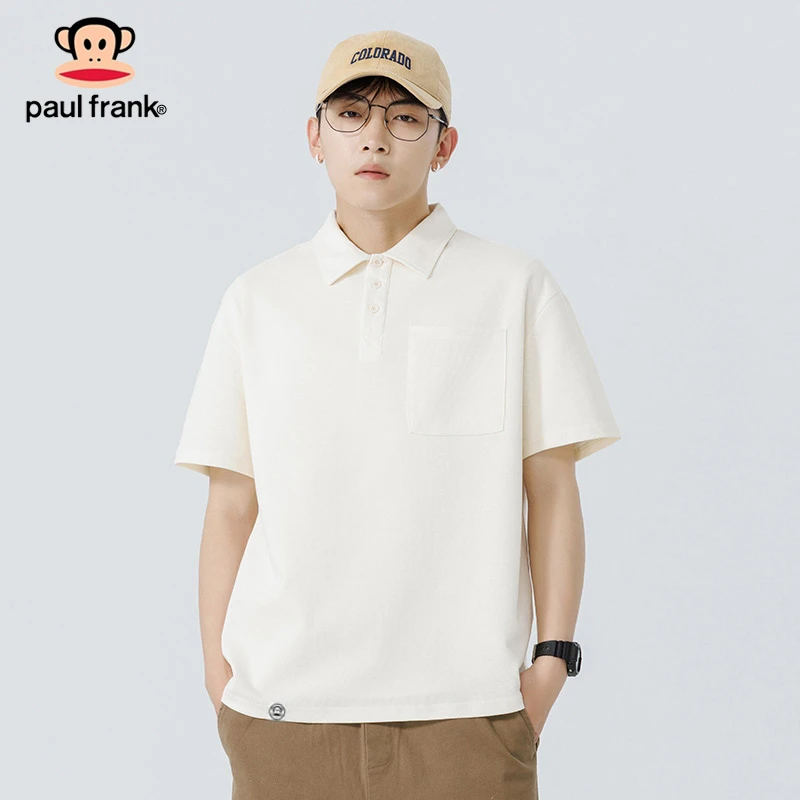 PaulFrank/大嘴猴夏季纯色短袖纽扣翻领套头POLO衫潮流男上衣