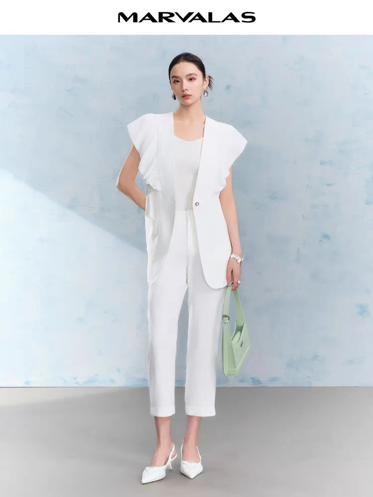 【商场同款】曼德诗醋酸马夹2024夏季新款纯色气质拼接设计感马甲