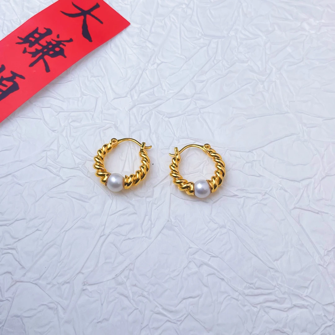 足金999黄金5D无氰麻花时尚百搭耳扣