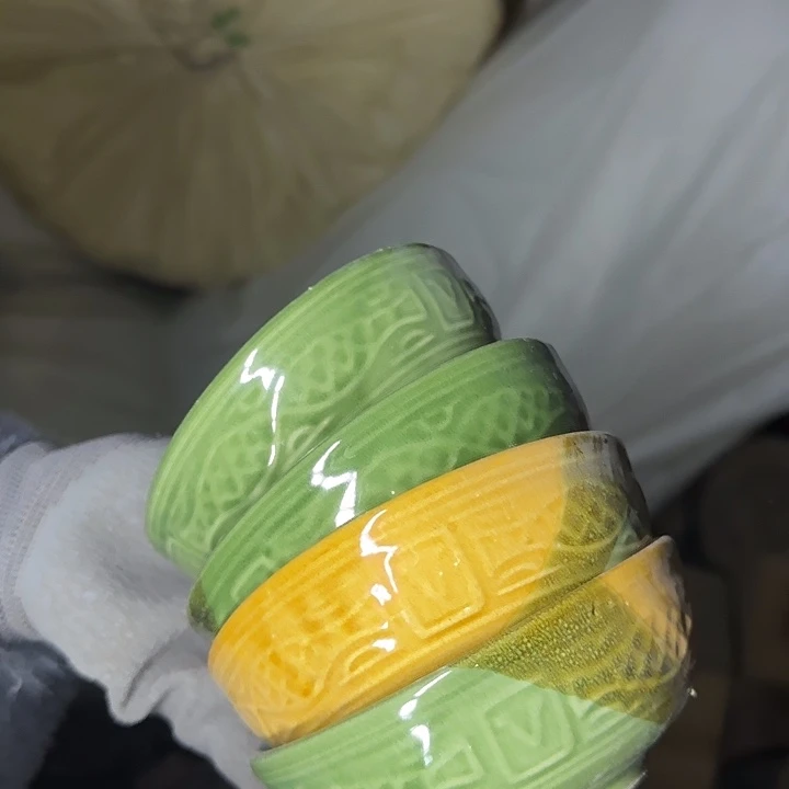 绿黄小鱼碗面碗碗