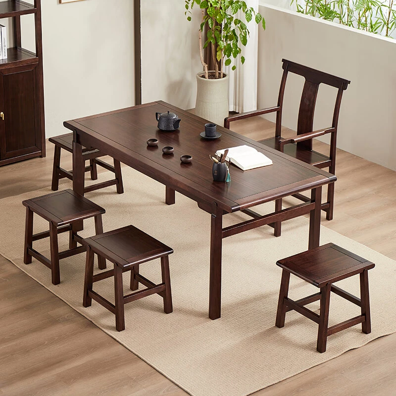 苏作新中式祥云茶桌书法桌乌金木家用茶桌椅长方形办公桌写字台