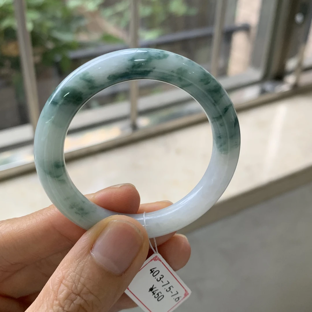 童镯39-40圈2-5岁左右圈天然缅甸翡翠A货手镯玉镯飘花半山水无裂