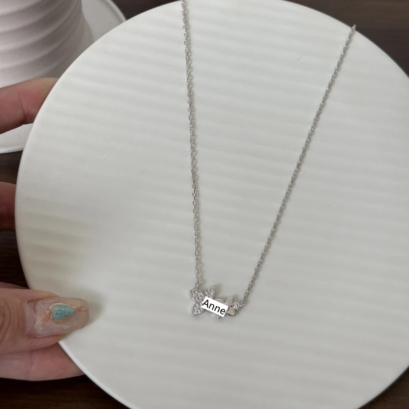 铜合金项链 小清新双生四叶花精致项链【X725】