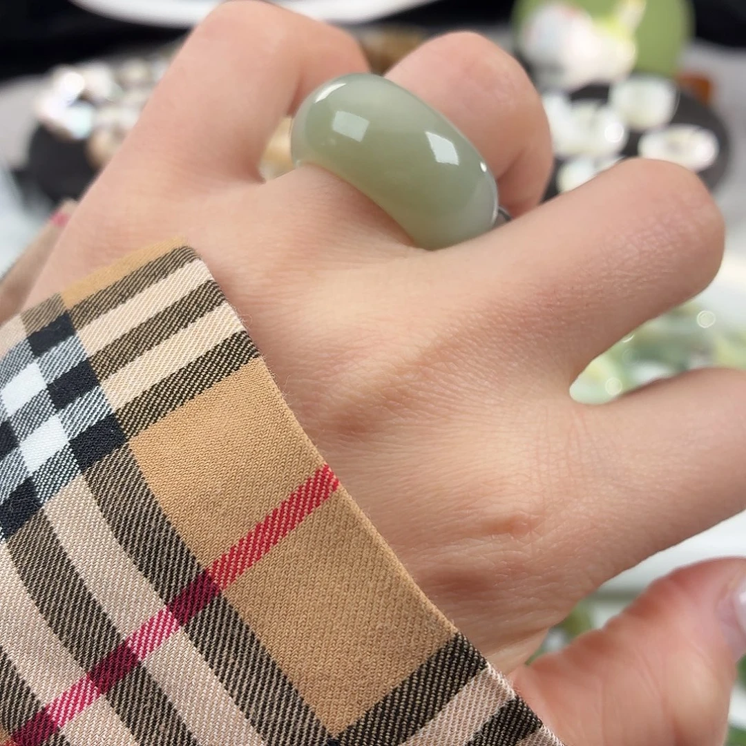 和田玉未镶嵌戒指S62奶蓝墩墩17.3