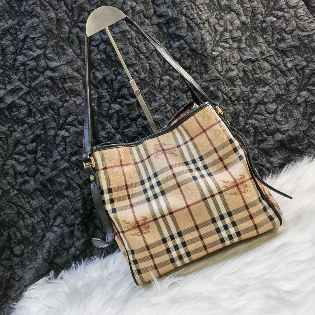 95新 BURBERRY/博柏利 博柏利战马格纹中号托特包手拎单肩包