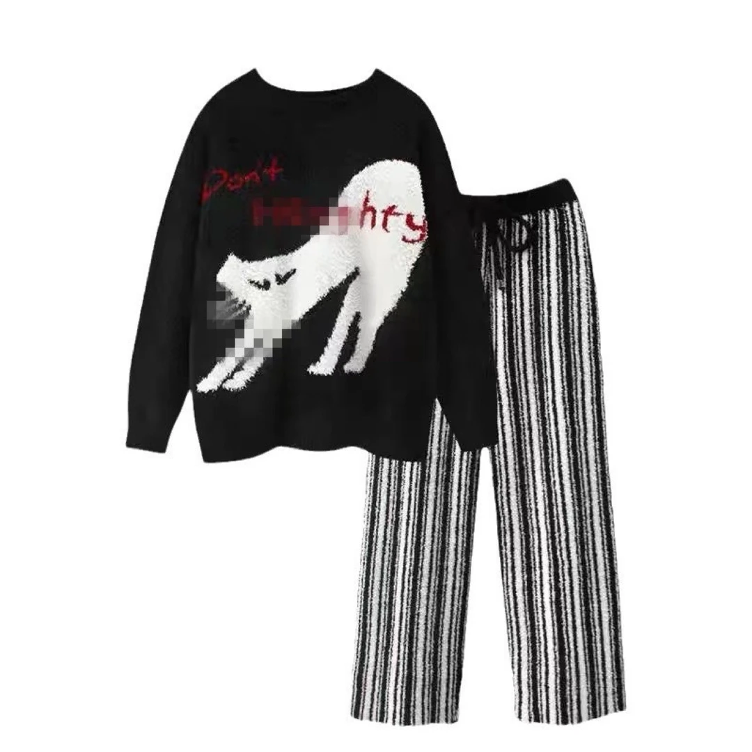 【慵懒小猫】-秋冬新款小众时尚软绵绵半边绒家居服睡衣套装