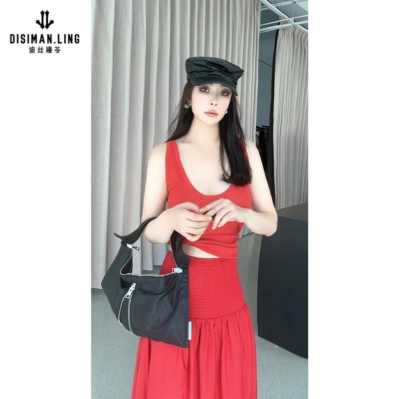 【迪丝嫚苓】红色棉背心气质时尚通勤百搭女士舒适原创设计小众优雅