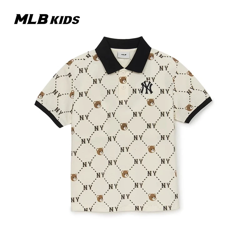 MLB【商场同款】儿童萌趣可爱钻石老花皱眉熊POLO衫25夏款7APQC0153