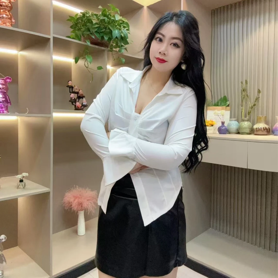 秋季衬衫-点 1026时尚潮流性感收腰设计显瘦款胖MM大码女装新款