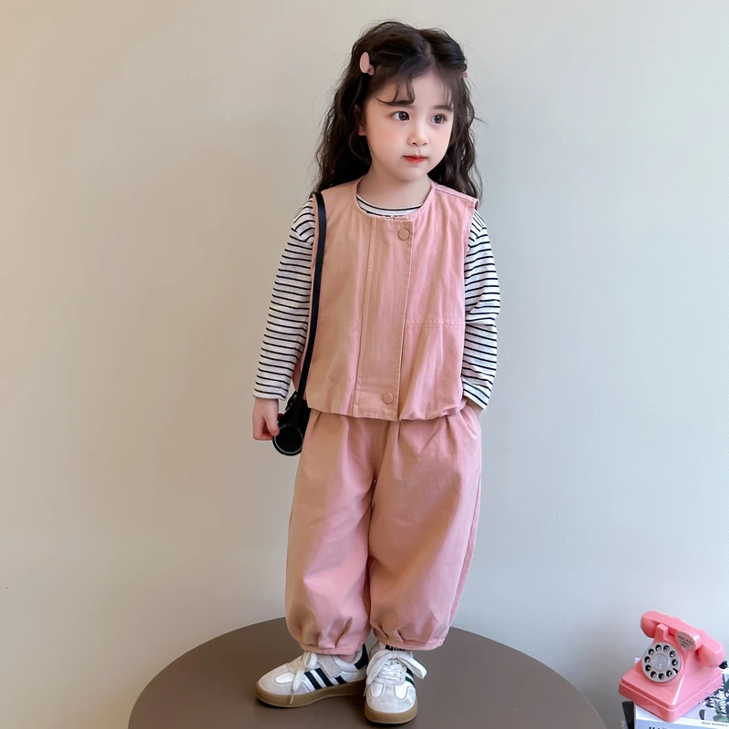女童春装套装2025新款洋气儿童装春季马甲时髦宝宝炸街工装三件套