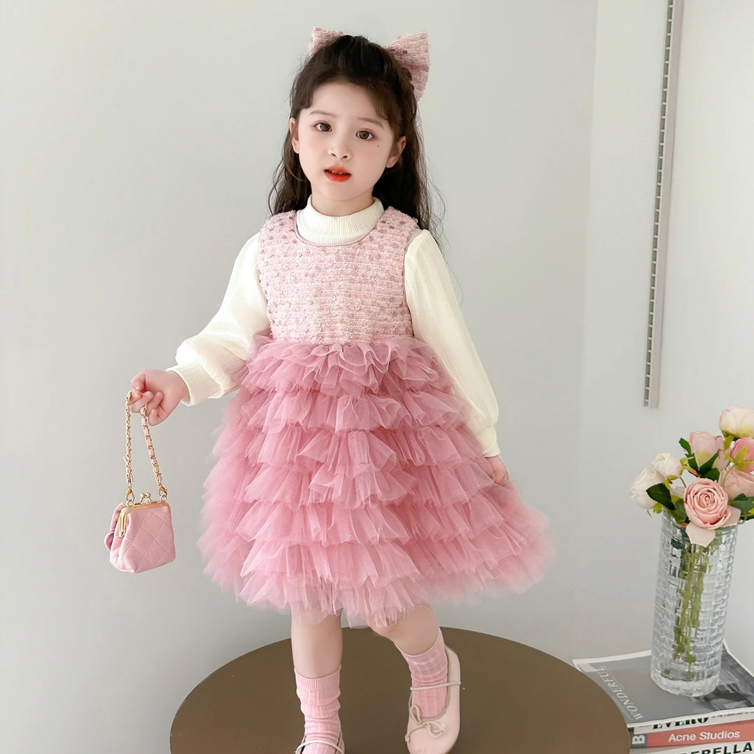 女童秋季连衣裙套装儿童网纱蛋糕裙宝宝甜美礼服裙子公主裙两件套