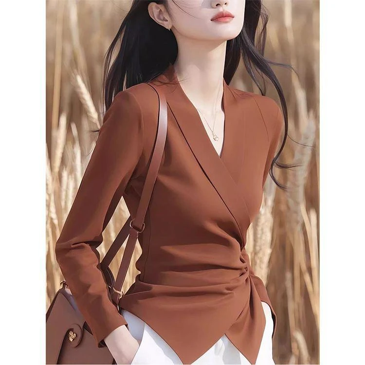 独特超好看黑色衬衫女2025年春季新款法式轻奢高级感漂亮内搭上衣