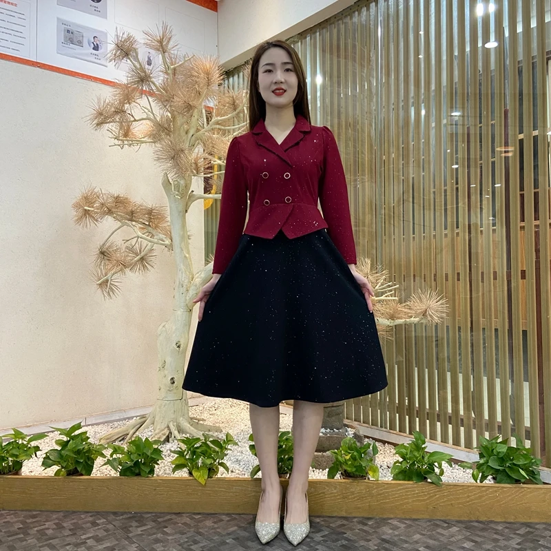 时尚春季新款西装领连衣裙女2025新款收腰显瘦气质妈妈假两件裙子