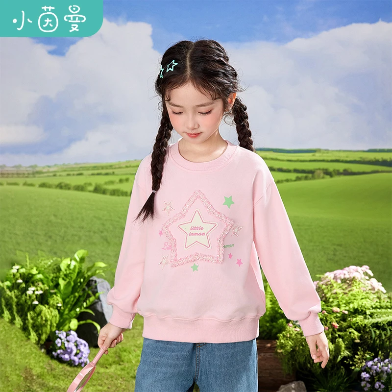 小茵曼女童圆领套头卫衣2025春新款中大童宽松休闲上衣GF3851051