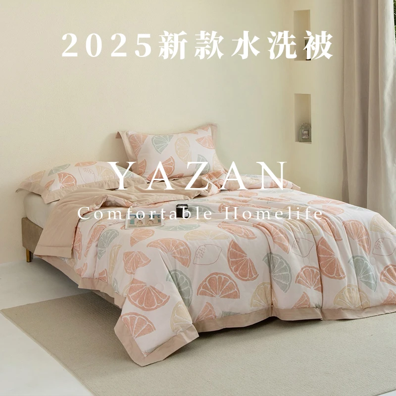 雅赞专卖店【羽丝绒水洗被】春秋冬被可机洗全棉磨毛双层纱宝宝绒