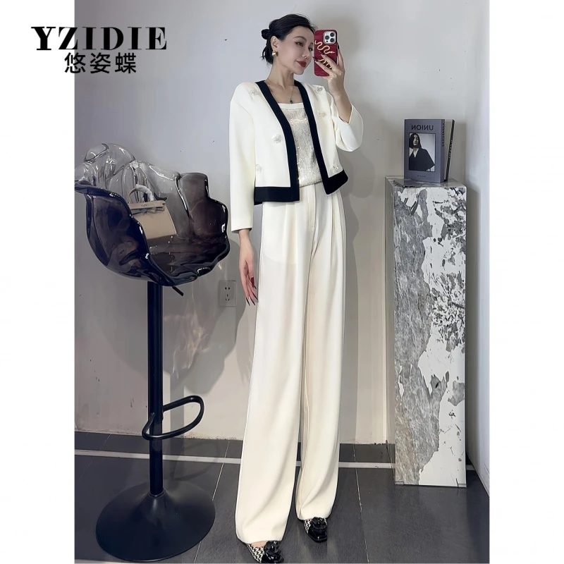 YZIDIE小香风时尚套装女设计感外套亮片吊带阔腿裤时尚气质休闲