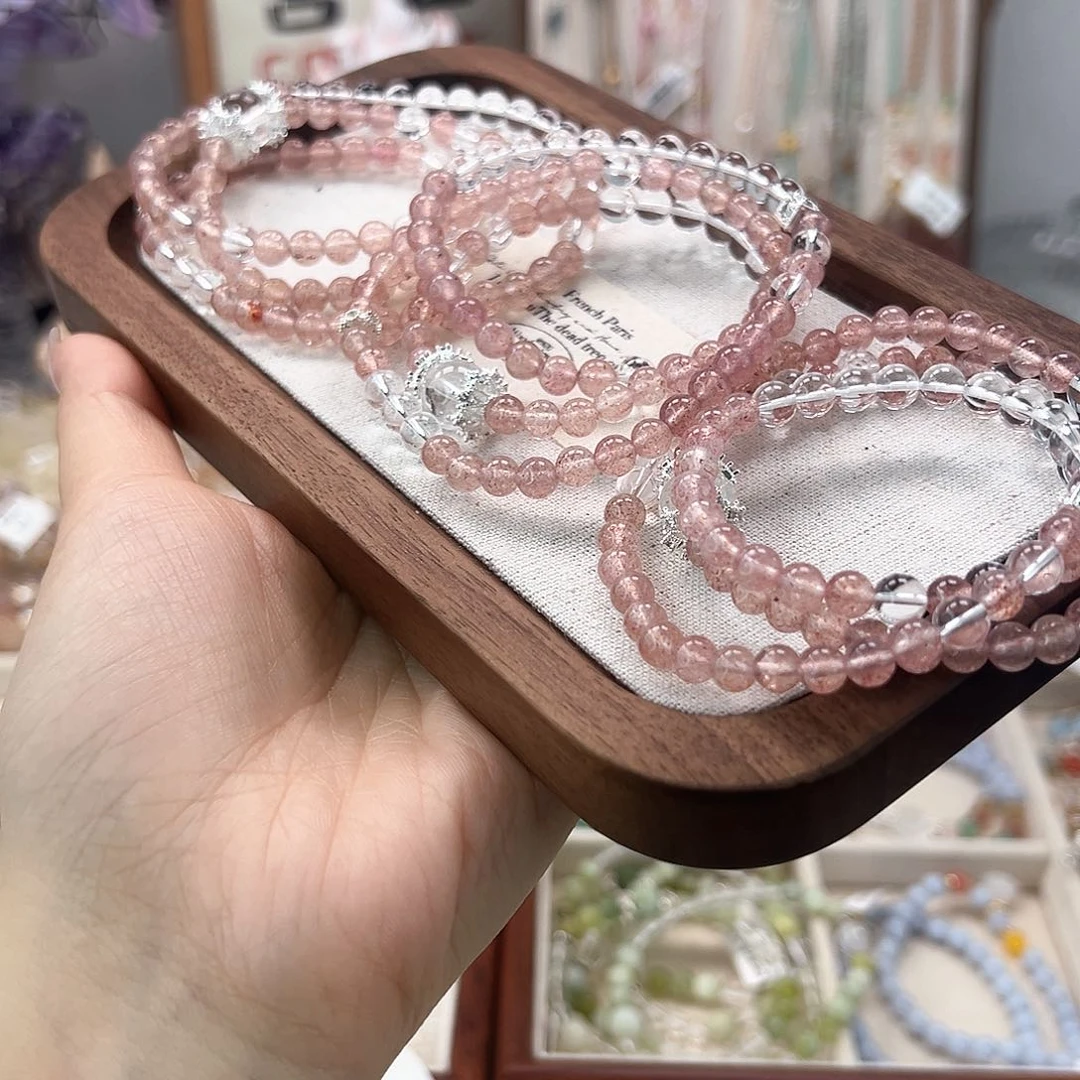 烟晶手链银S925镶嵌3圈草莓晶➕白水