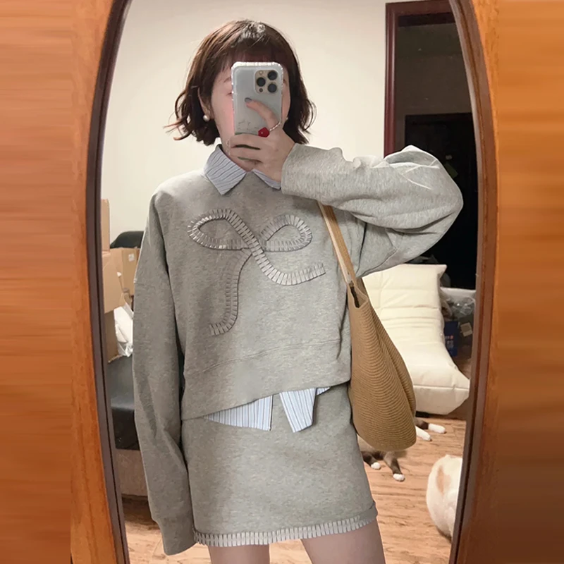 4911【金拐子专属】早秋韩系小个子洋气减龄返校穿搭卫衣半身裙套装