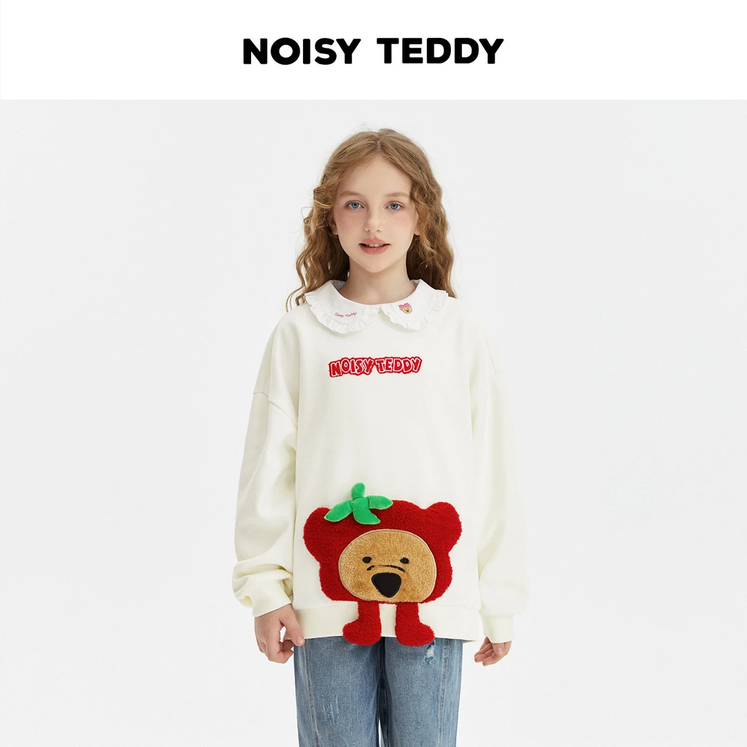 NOSIY TEDDY 童趣嘻市熊字母刺绣儿童套头宽松加绒圆领长袖卫衣