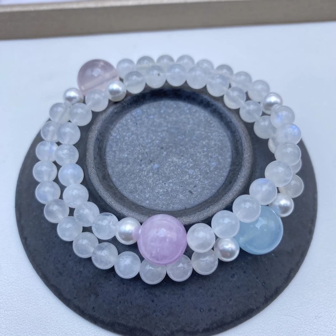 原创天然蓝月光多宝双圈手串女款手链送朋友时尚生日好礼物6-12mm