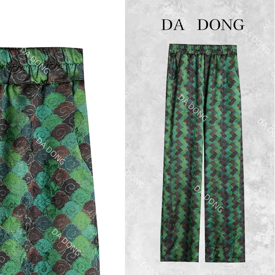 祥云裤--新中式国风气质时尚休闲夏季宽松直筒绿色复古垂感阔腿裤