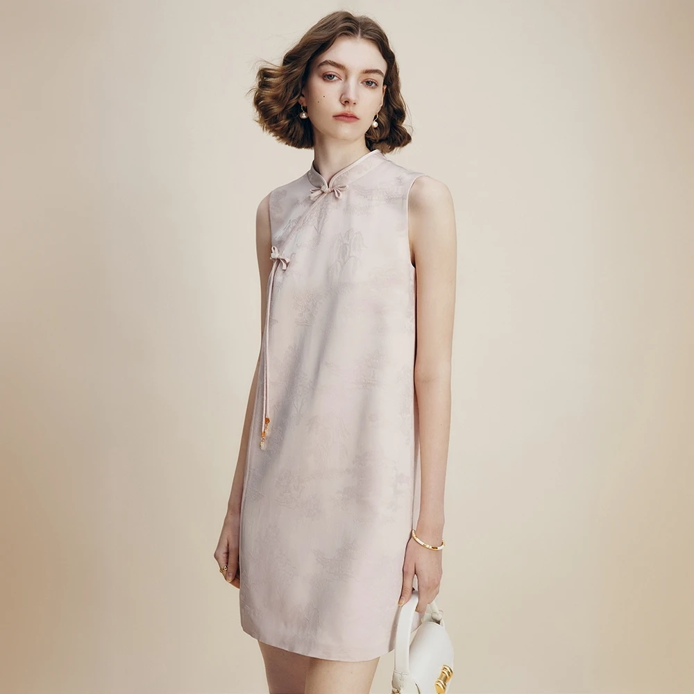 【千颂妮专属】法曼萱新中式盘扣提花无袖连衣裙女2025年夏裙子