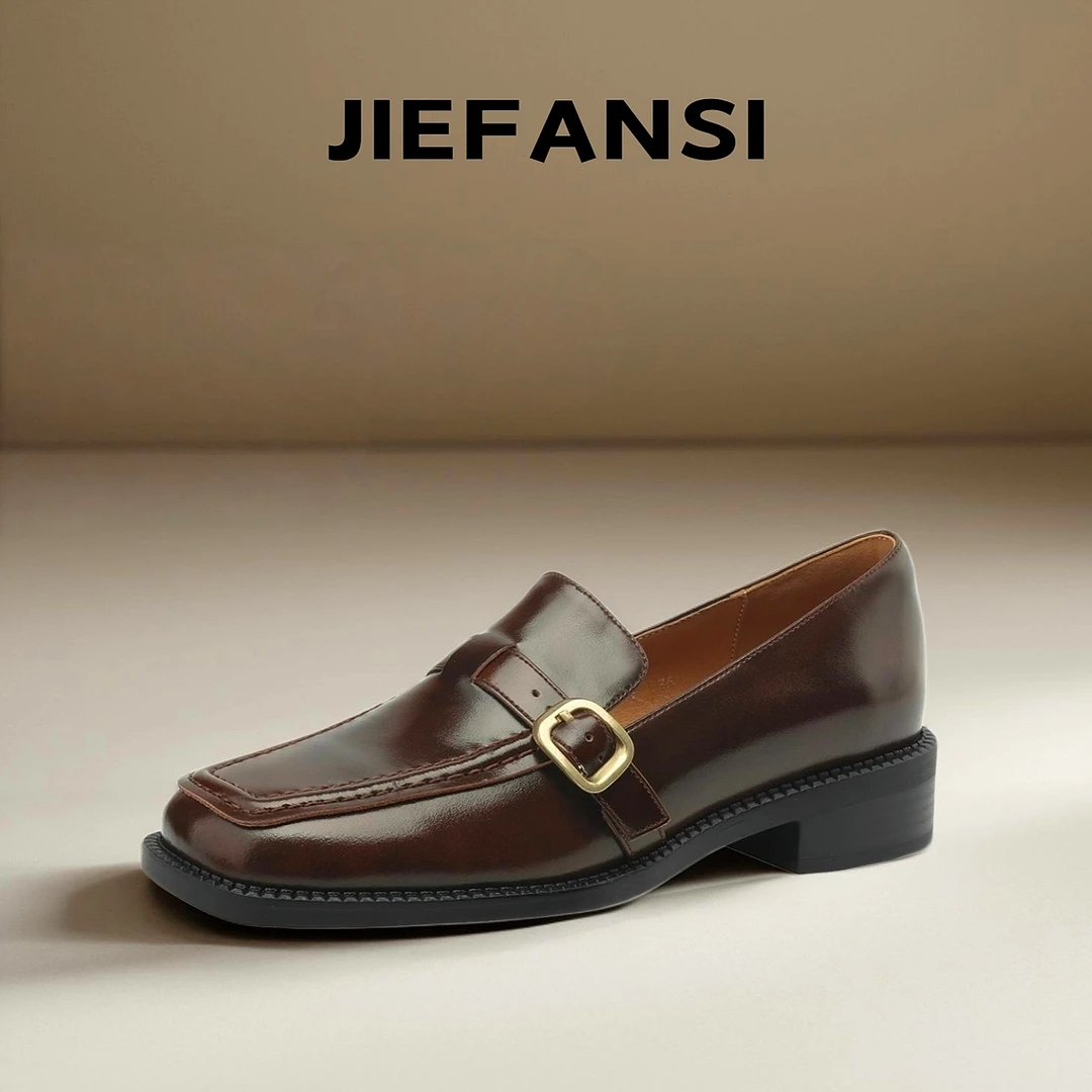 春秋季英伦风乐福鞋女法式低跟软底真皮软皮小皮鞋一脚蹬单鞋方头