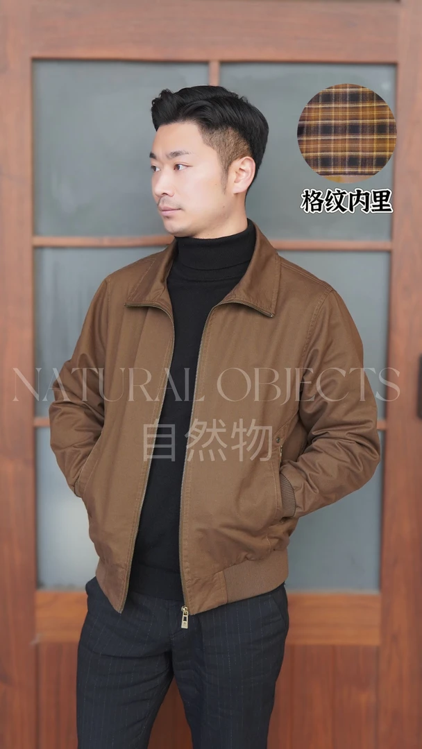 春季新款纯棉夹克男士格纹内里春秋季舒适复古简约百搭休闲男外套