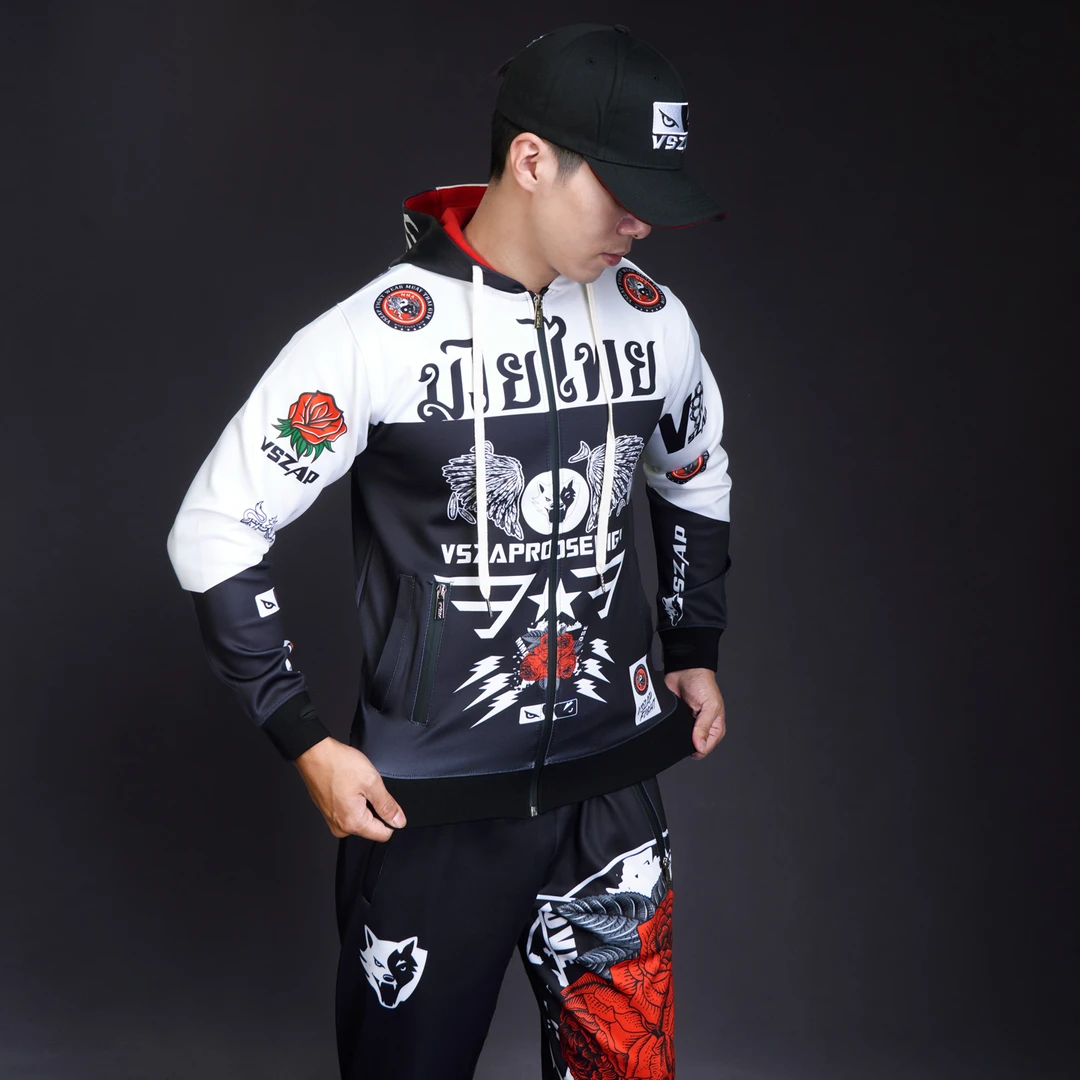 VSZAP速干玫瑰卫衣搏击外套健身帽衫UFC格斗长袖MMA弹力训练播求