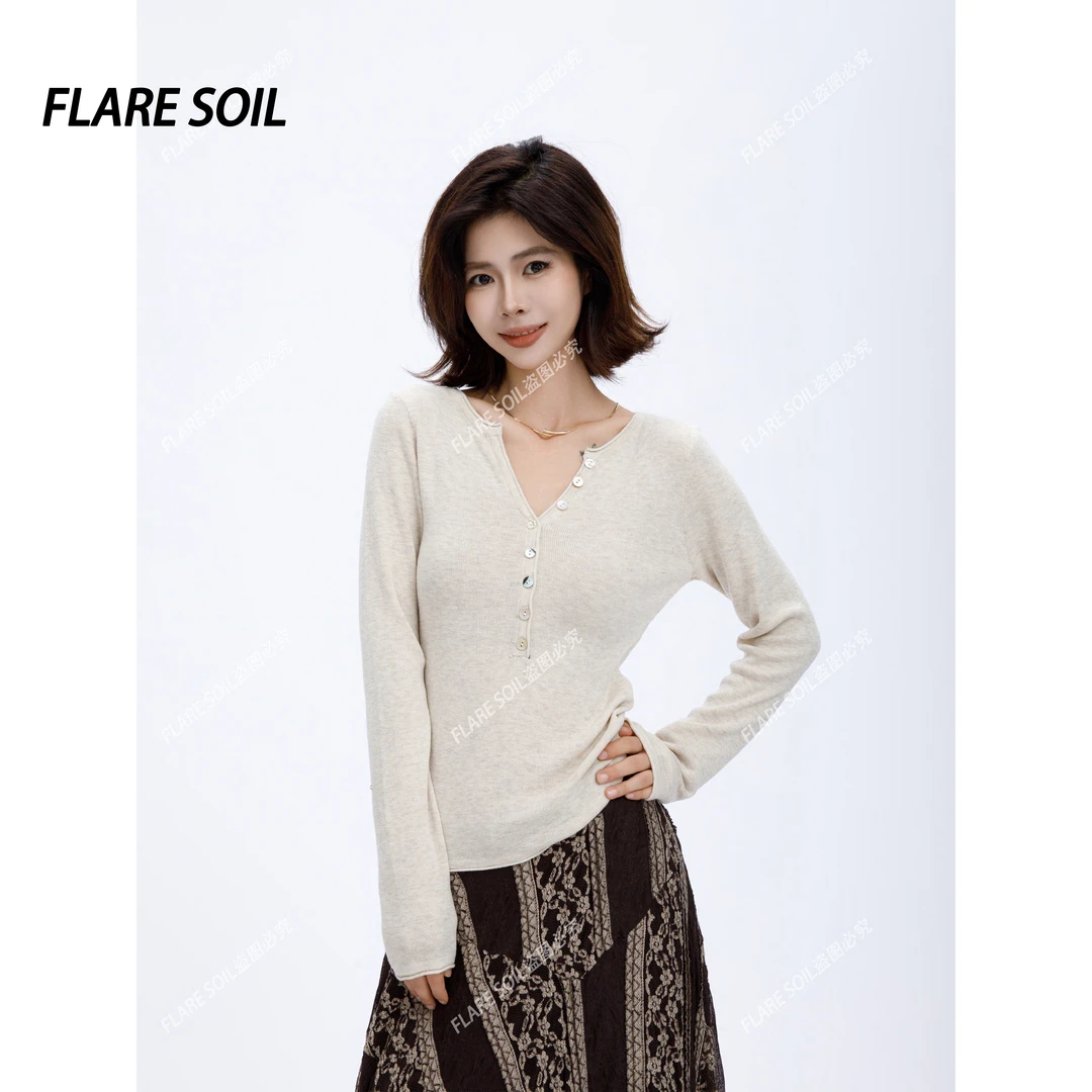 【FLARE SOIL】秋冬亨利领修身薄款打底长袖针织衫 T4636A