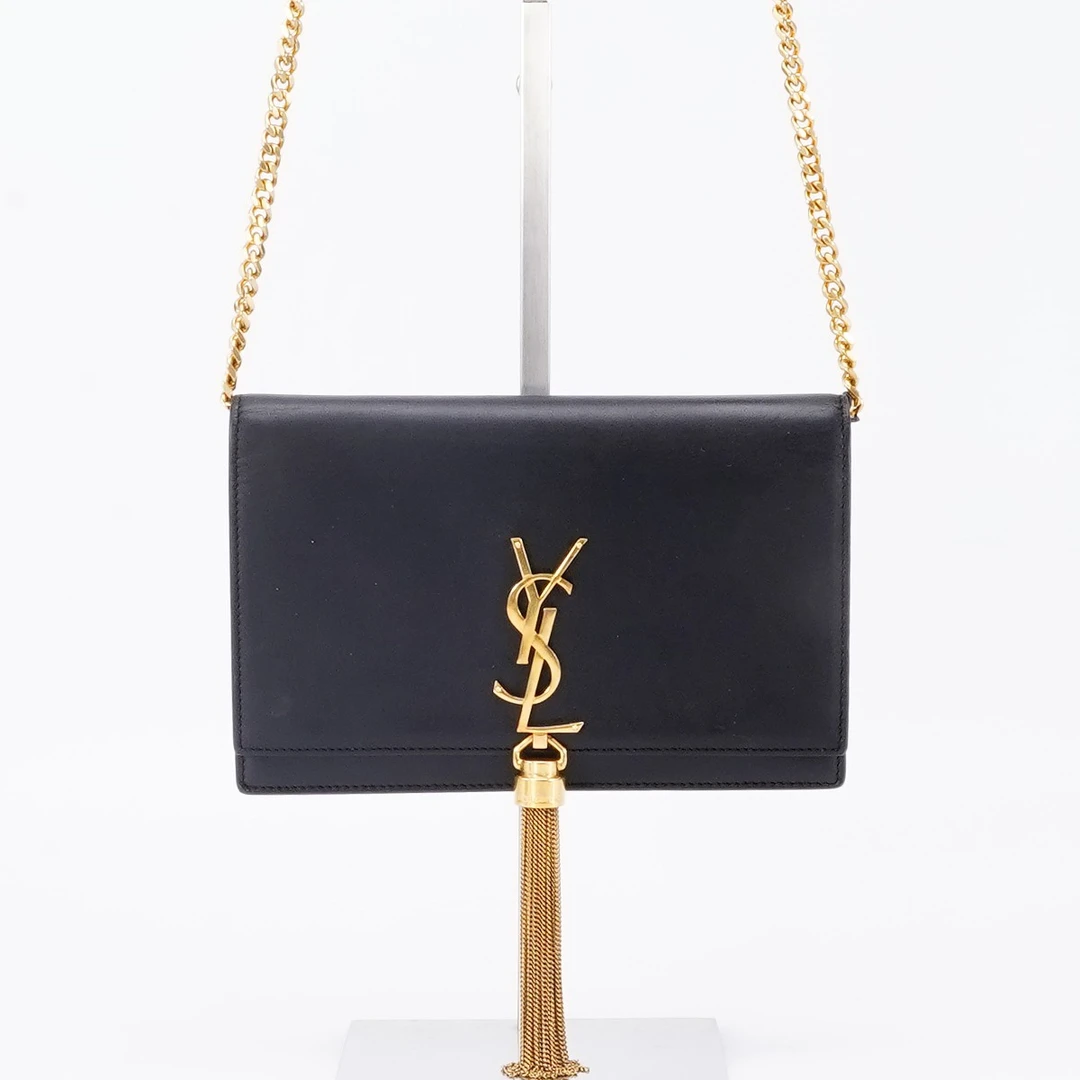 95新 YSL/圣罗兰 【白菜】流苏包小号光面黑金/BG22007537