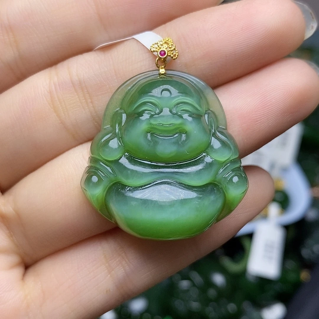 和田玉（碧玉）18K金镶嵌颈饰