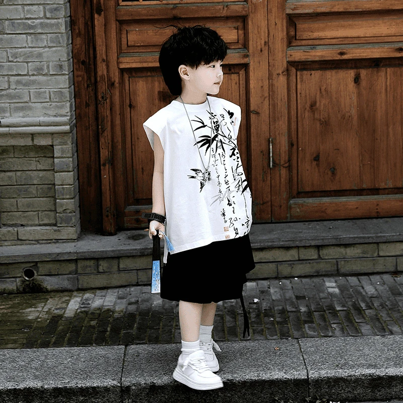 汉服男童新中式背心套装夏季儿童唐装男宝宝无袖薄款中国风演出服