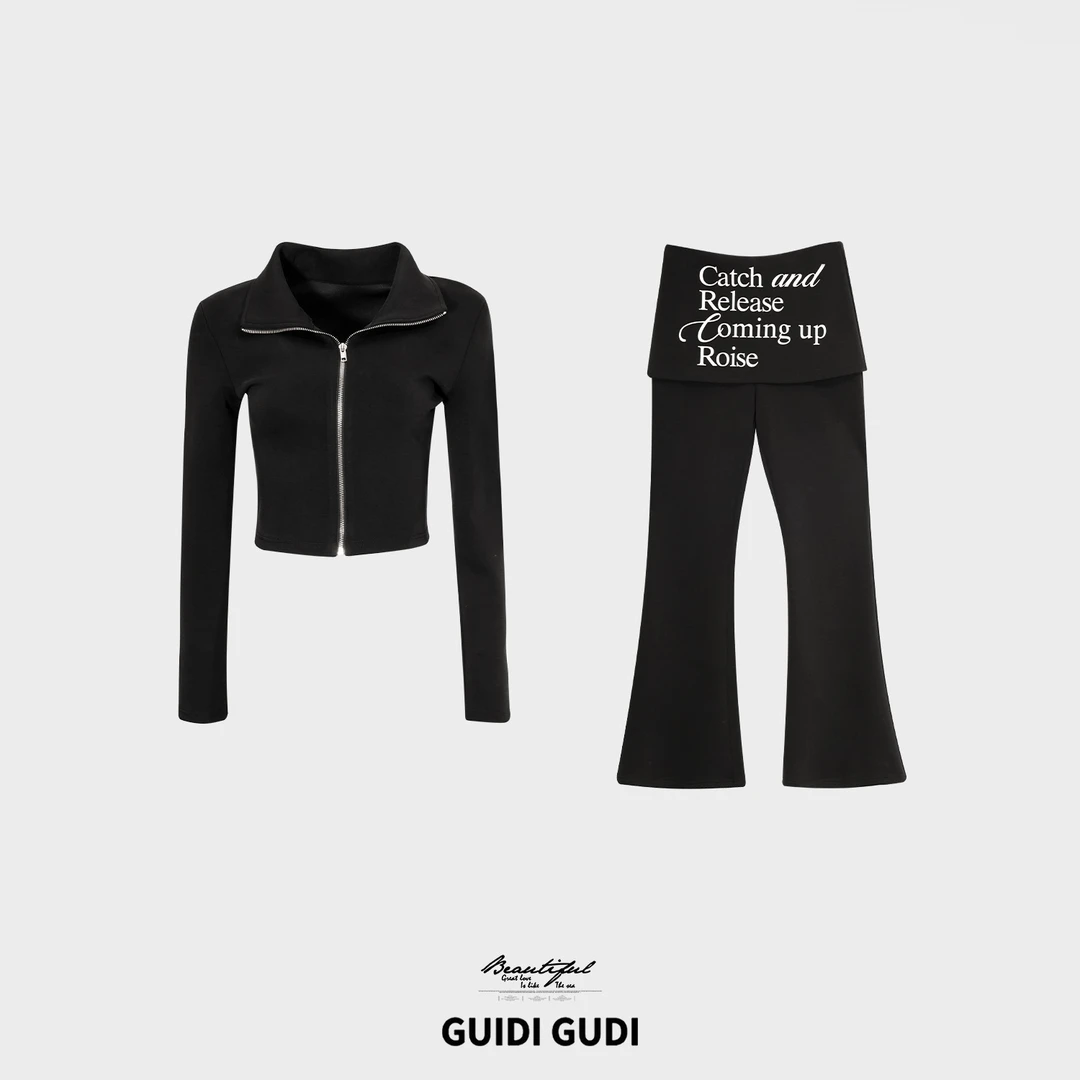 GUIDI GUDI【黑调引力】街头时尚外套休闲裤套装/黄加蓝