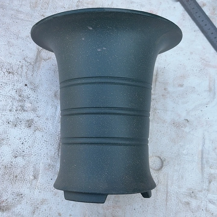 紫砂花盆十**剑微瑕春兰竹节豆青