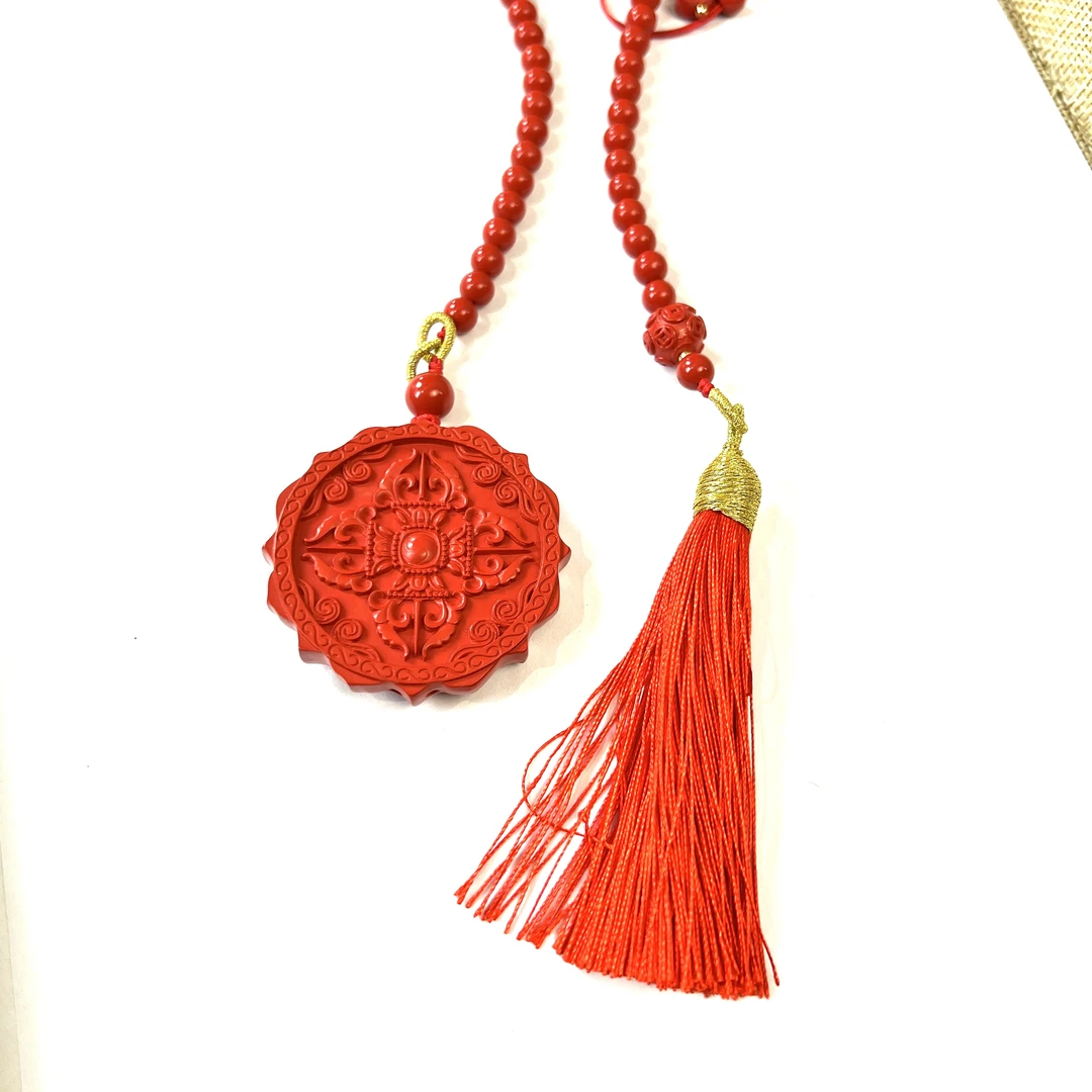 含辰砂工艺品红砂六字真言挂件