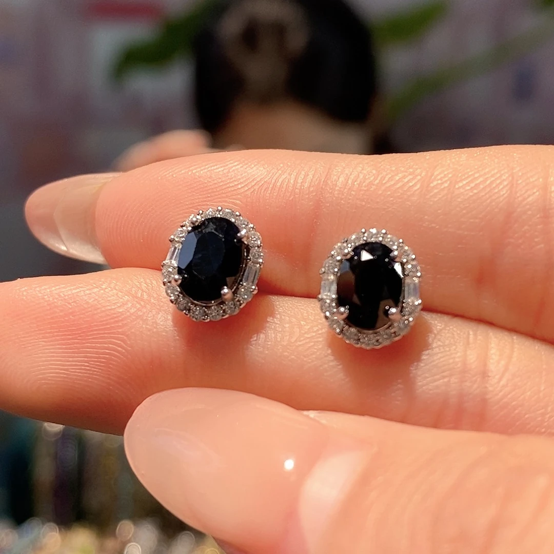 耳饰蓝宝石银S925镶嵌天然蓝宝石