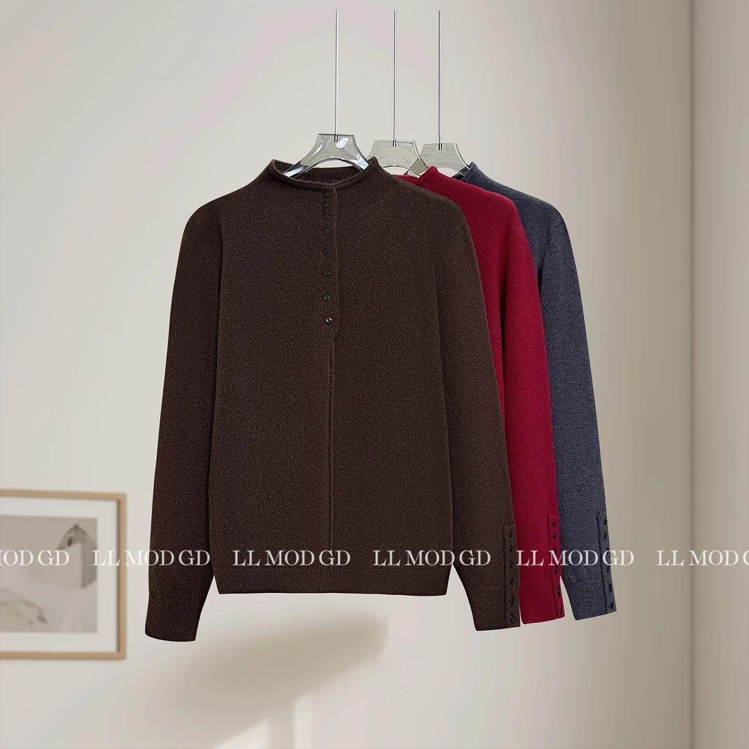 匠心半扣 通勤百搭立领半纽扣设计高级感绵羊毛上衣LL-6201159