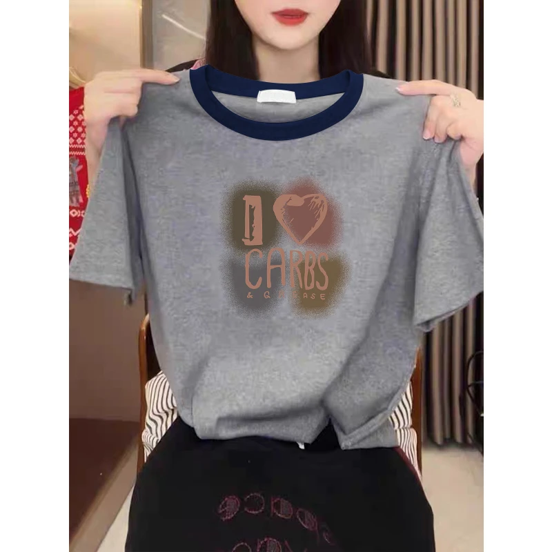 2025新款正肩纯棉短袖t恤女ins休闲百搭插色洋气撞色灰色上衣夏季