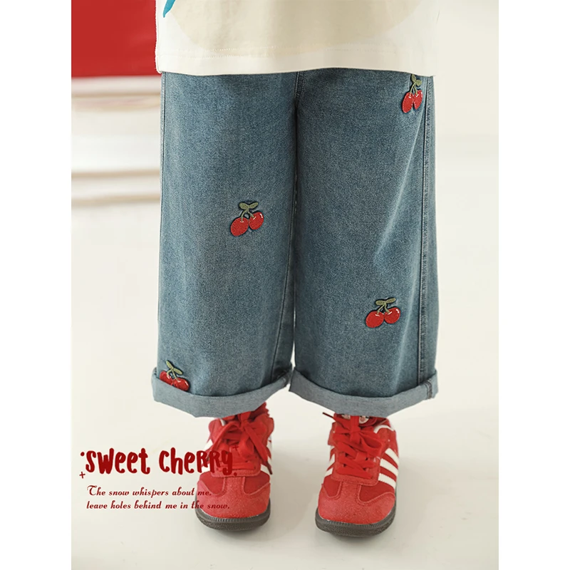 YOEHYAUL/幼悠幼悠【樱桃女孩】春叁波女童洋气宽松牛仔裤 C3113