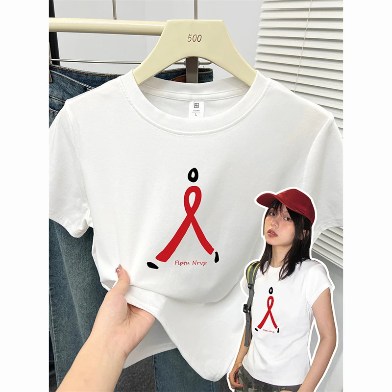 时尚简约设计感修身短袖t恤女潮酷百搭正肩显瘦高弹力棉圆领上衣